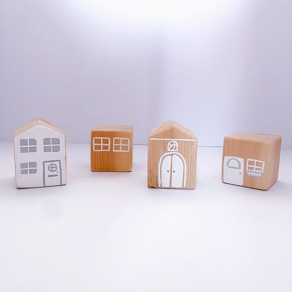 Set of 4 wooden houses for imaginative play