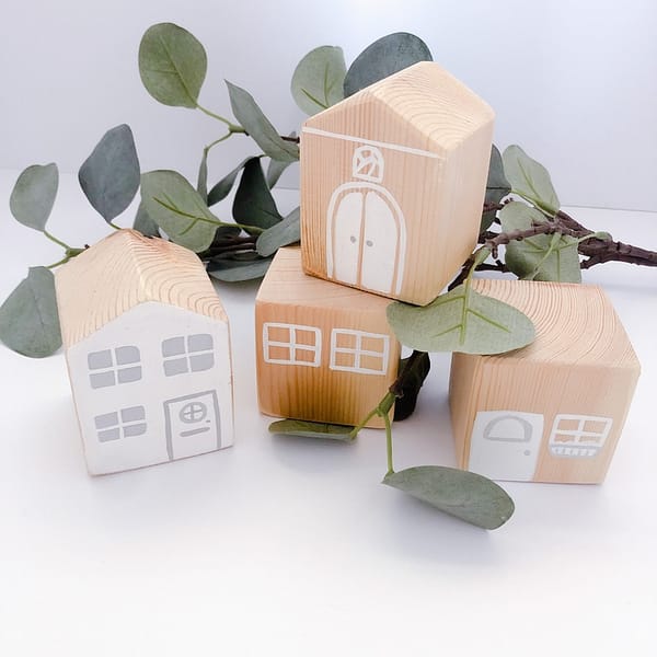 Set of 4 wooden houses for imaginary play